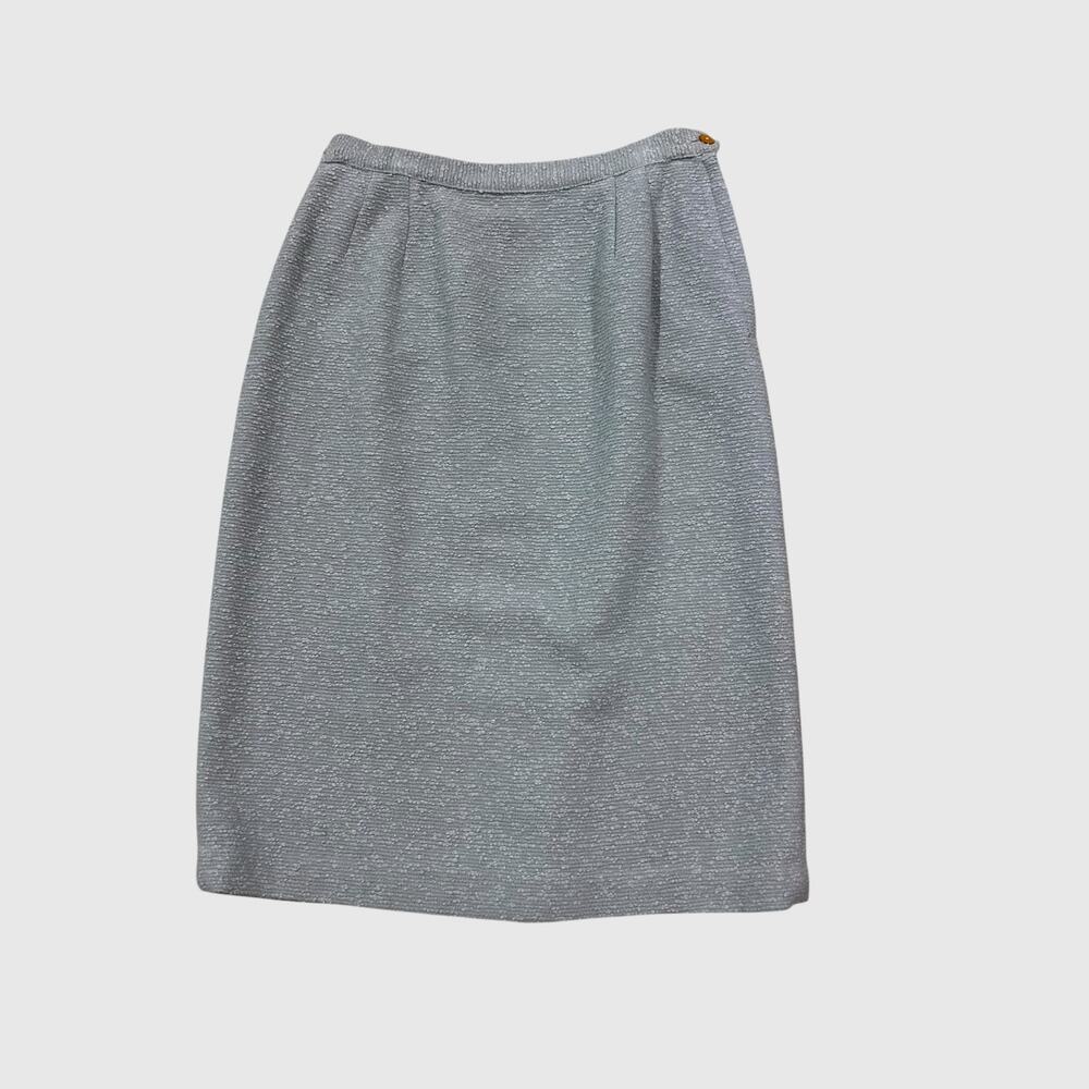Vintage 60s Blue Textured Pencil Skirt High Waist Metal Zip Mod Womens 28 -